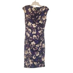Ralph Lauren Dress Womens 6P Blue Sleeveless Floral‎ Print V Neck Faux Wrap